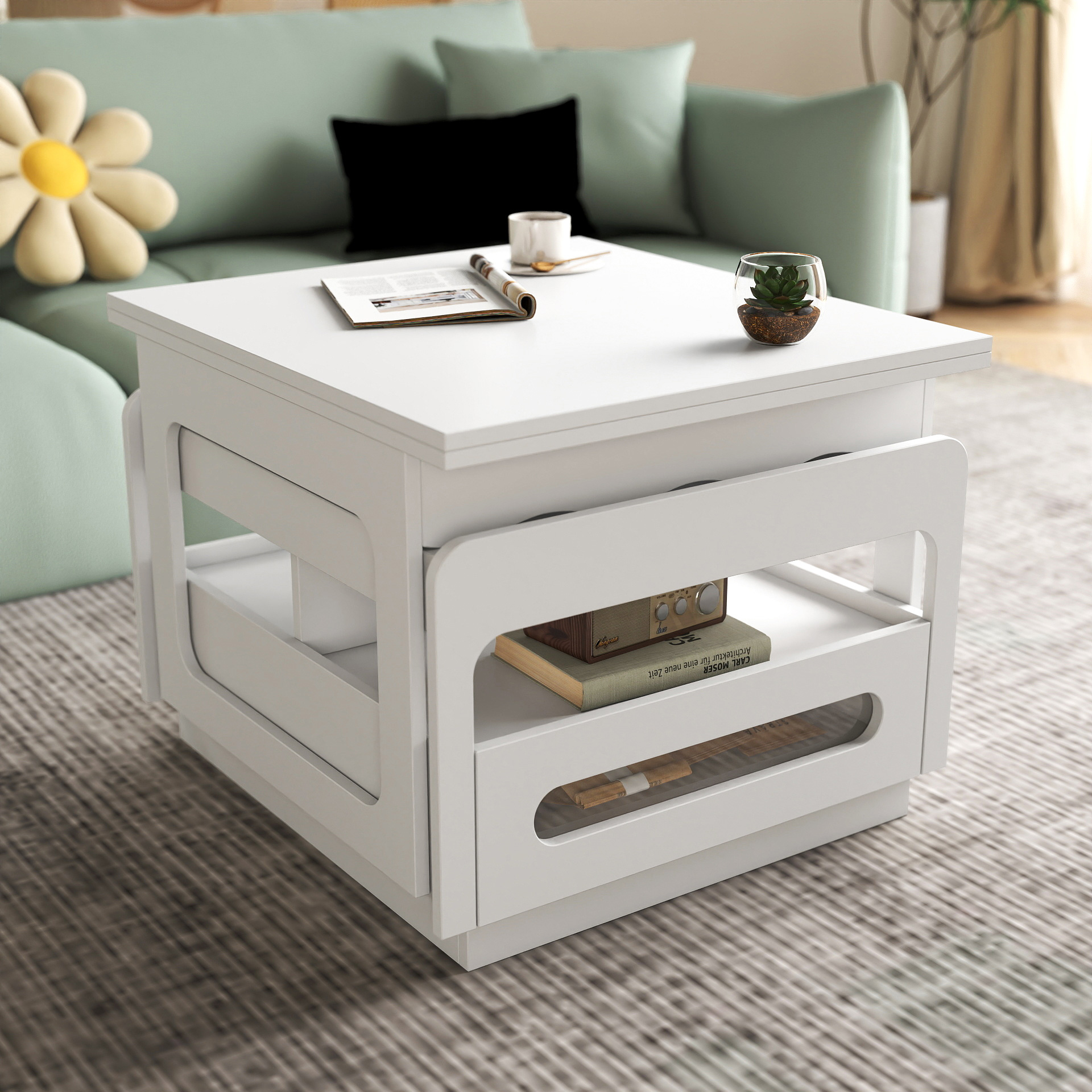 3-in-1 Multifunctional Coffee Table w/ Expandable Top & Hidden Storage 