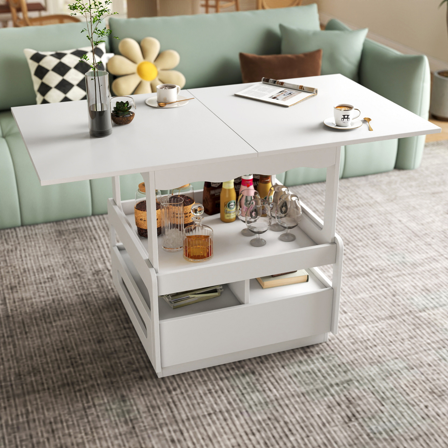 3-in-1 Multifunctional Coffee Table w/ Expandable Top & Hidden Storage 