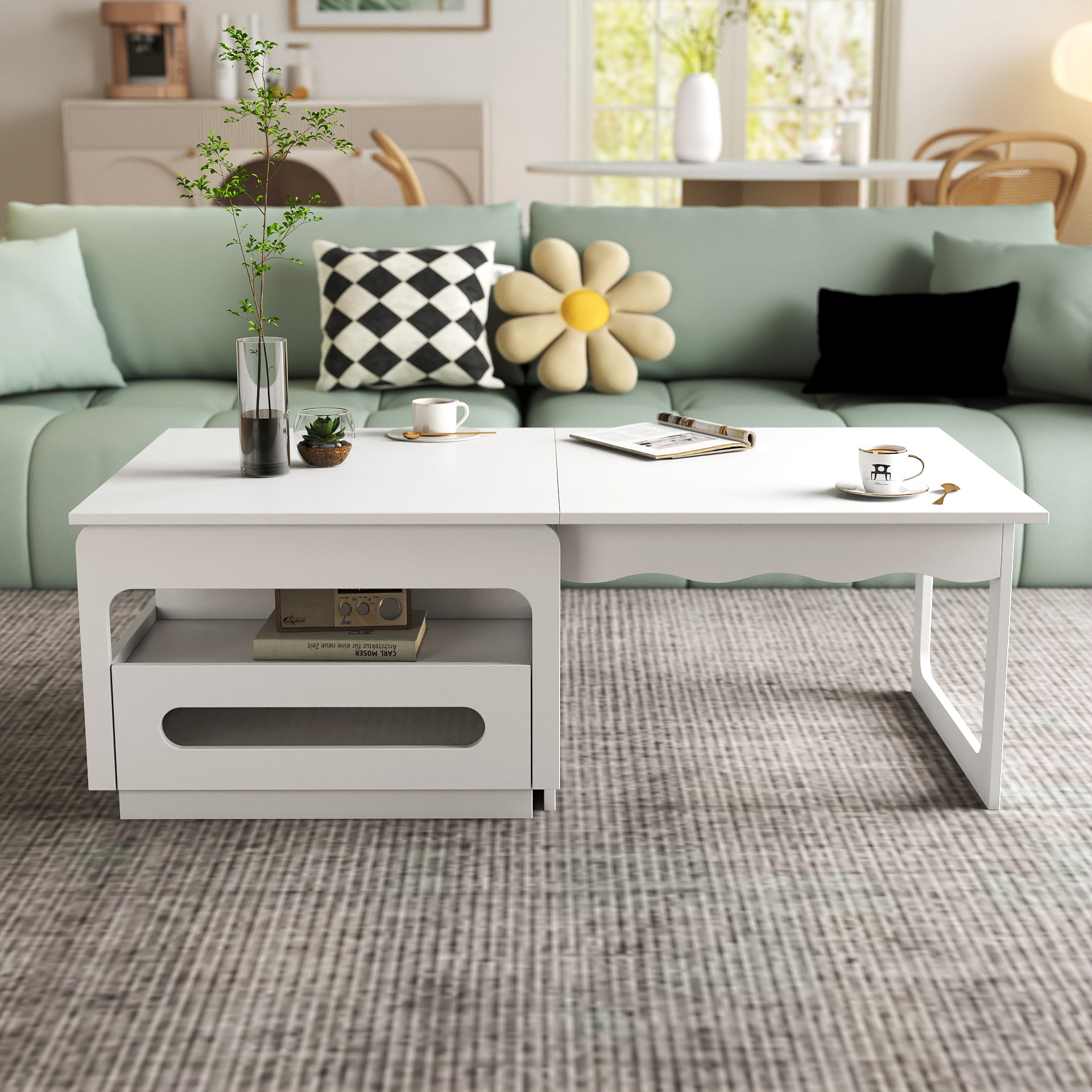 3-in-1 Multifunctional Coffee Table w/ Expandable Top & Hidden Storage 