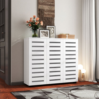 4-Tier Shoe Cabinet with Slat Doors for Entryway, Hallway & Closet