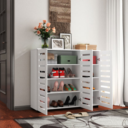 4-Tier Shoe Cabinet with Slat Doors for Entryway, Hallway & Closet