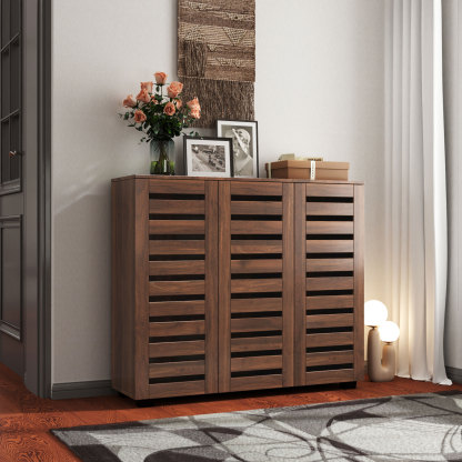 4-Tier Shoe Cabinet with Slat Doors for Entryway, Hallway & Closet
