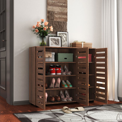 4-Tier Shoe Cabinet with Slat Doors for Entryway, Hallway & Closet