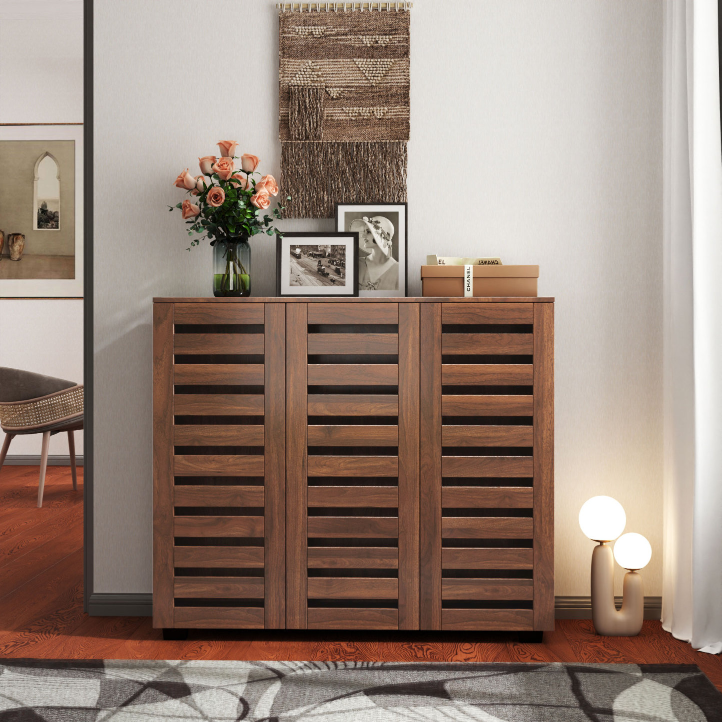 4-Tier Shoe Cabinet with Slat Doors for Entryway, Hallway & Closet