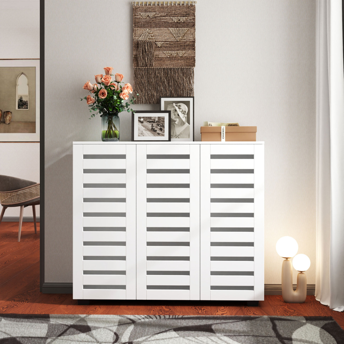 4-Tier Shoe Cabinet with Slat Doors for Entryway, Hallway & Closet