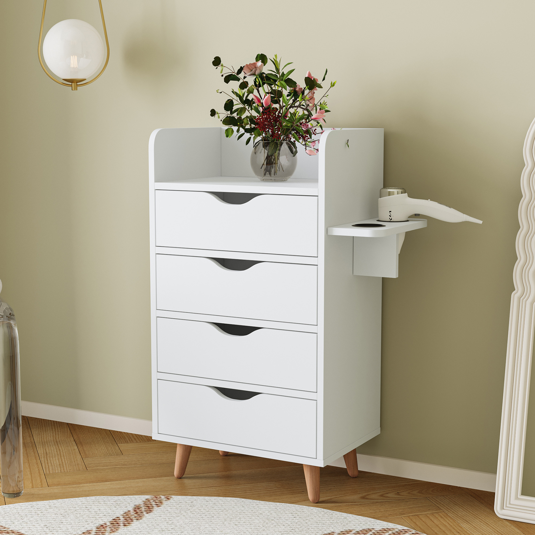 4-Tier Storage Cabinet with 2 Hair Dryer Holders | Salon Station