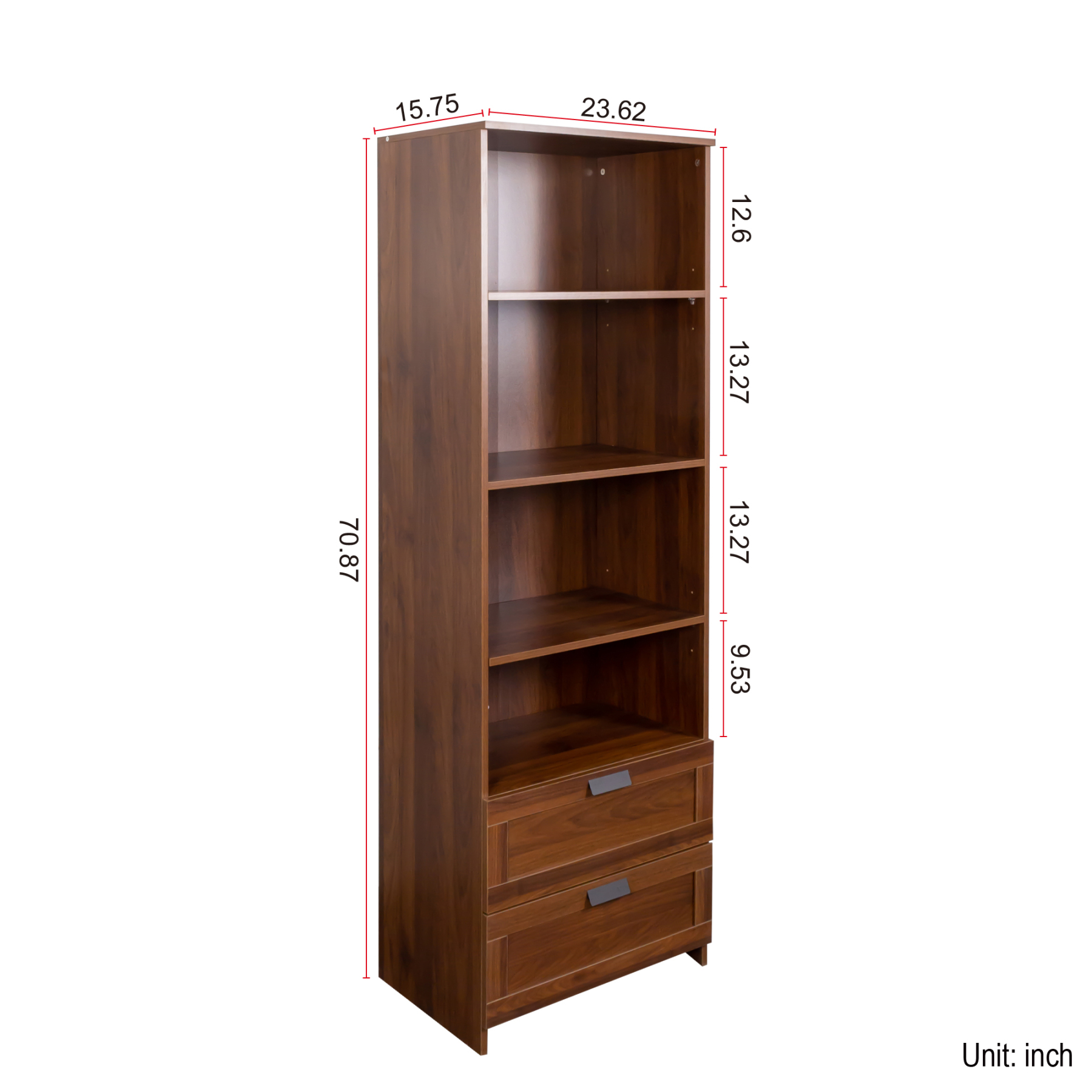 4-Tier Wood Bookcase w/ Drawers for Home Office, Living Room & Study | 71" Tall