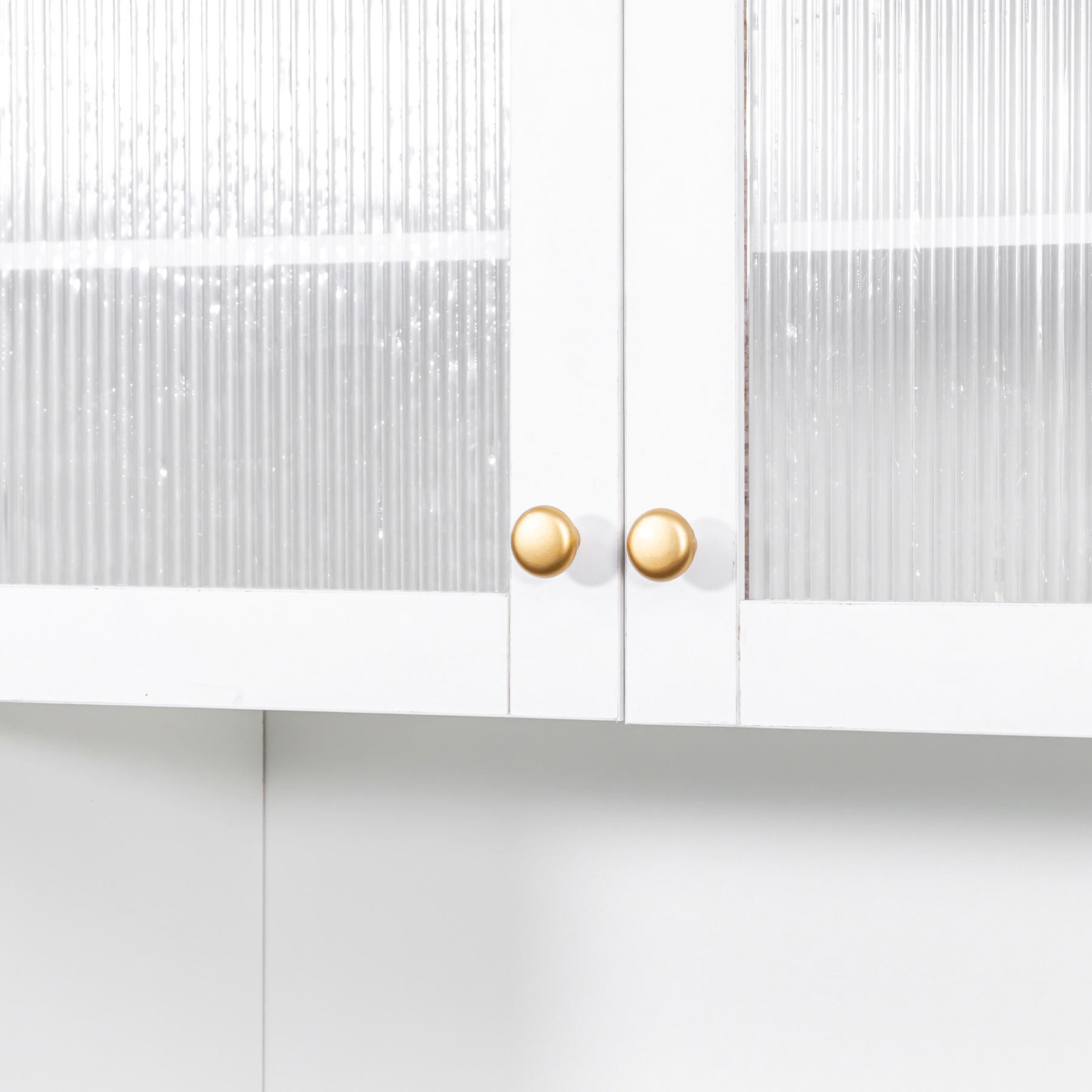 43"W Kitchen Pantry with Pull Out Shelves and Glass Doors, White