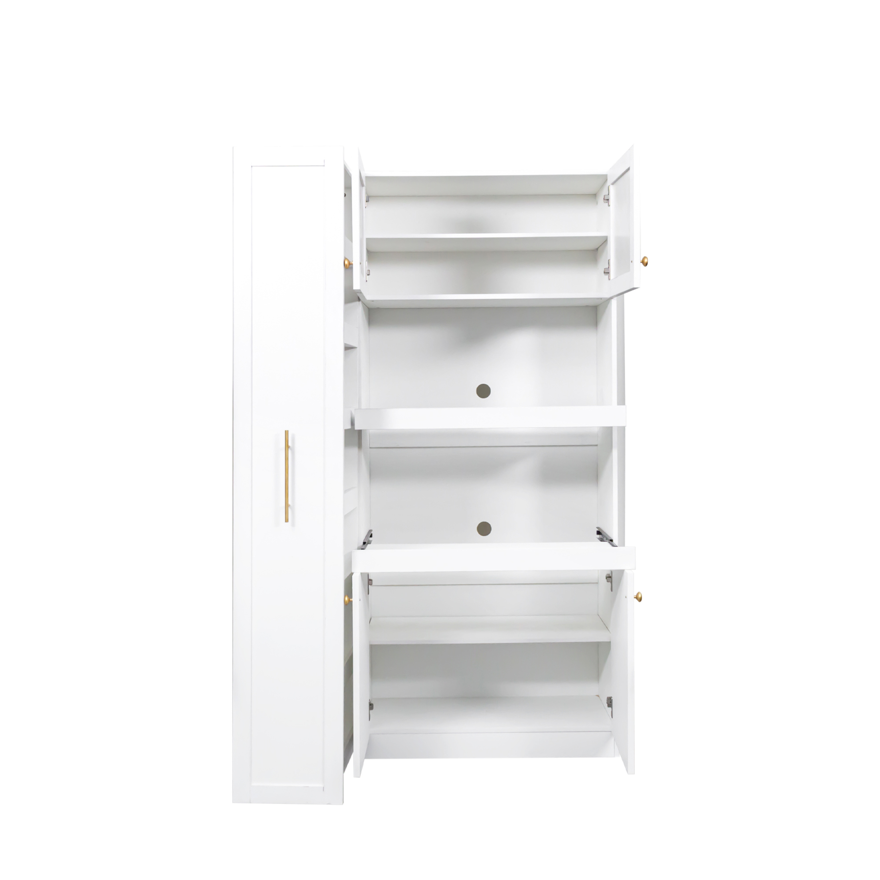 71" Tall Kitchen Pantry Cabinet with Pull Out Shelves and Glass Doors | Multifunctional