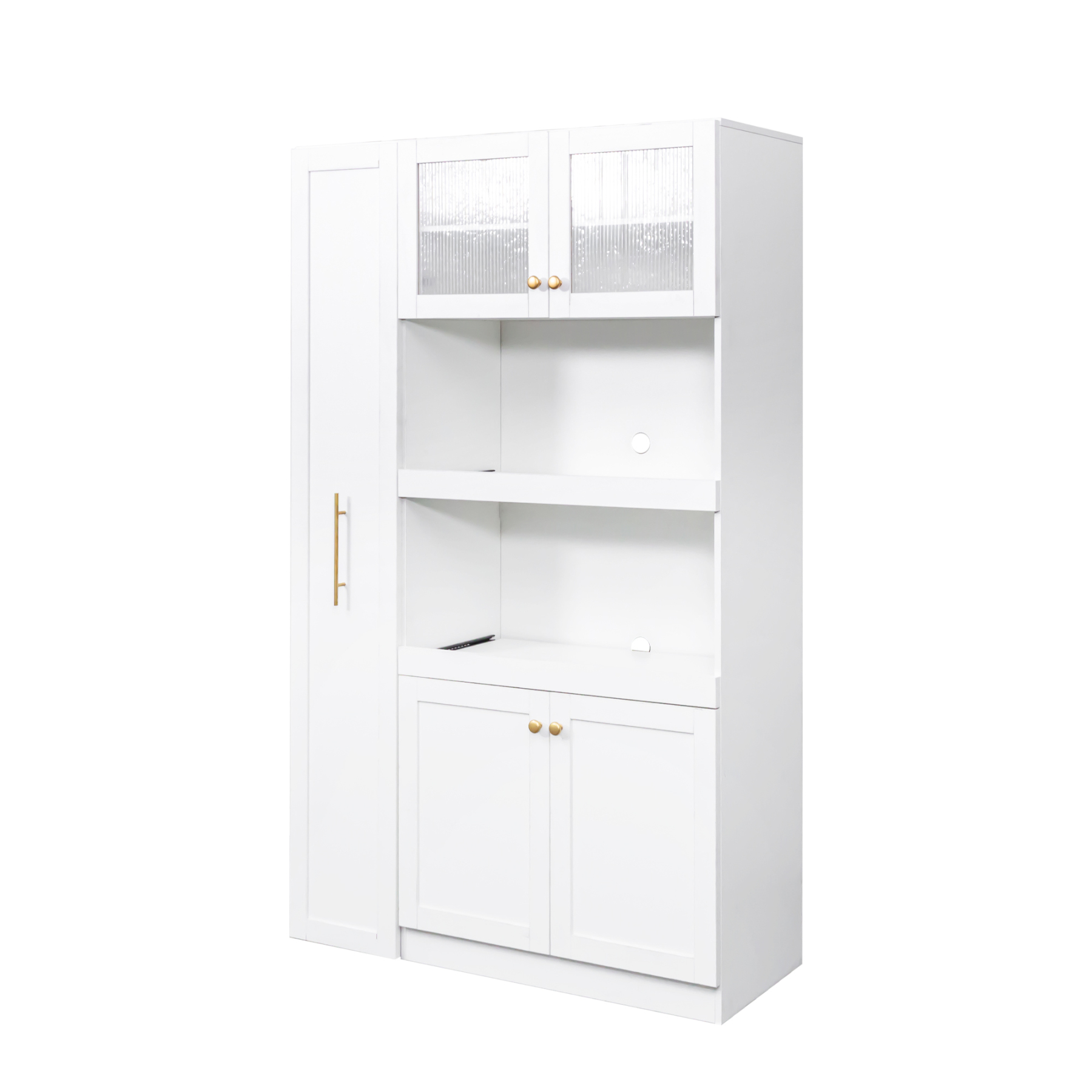 71" Tall Kitchen Pantry Cabinet with Pull Out Shelves and Glass Doors | Multifunctional