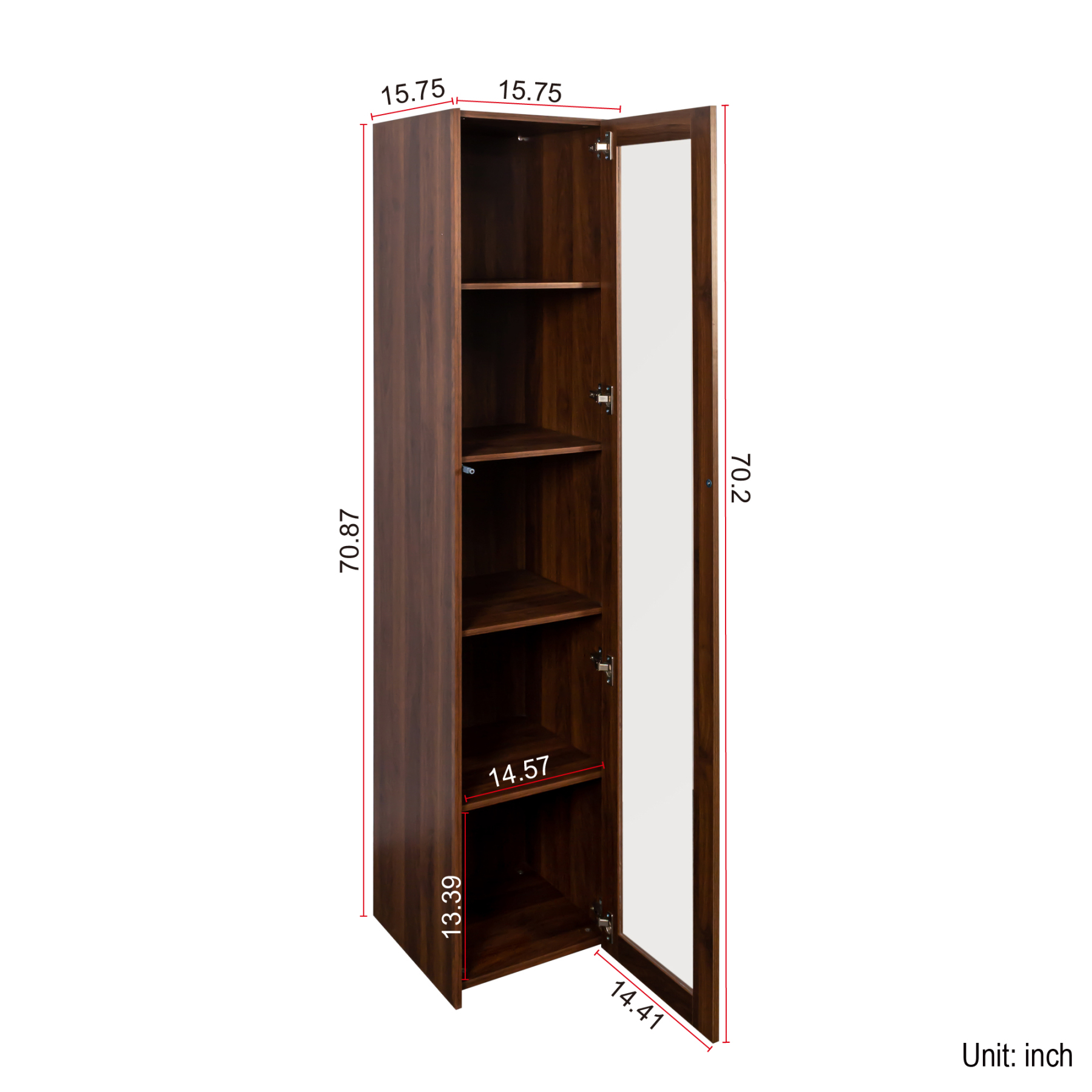 5-Shelf Tall Display Cabinet w/ Glass Door & LED Lights | Curio Storage Cabinet