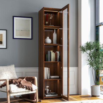 5-Shelf Tall Display Cabinet w/ Glass Door & LED Lights | Curio Storage Cabinet