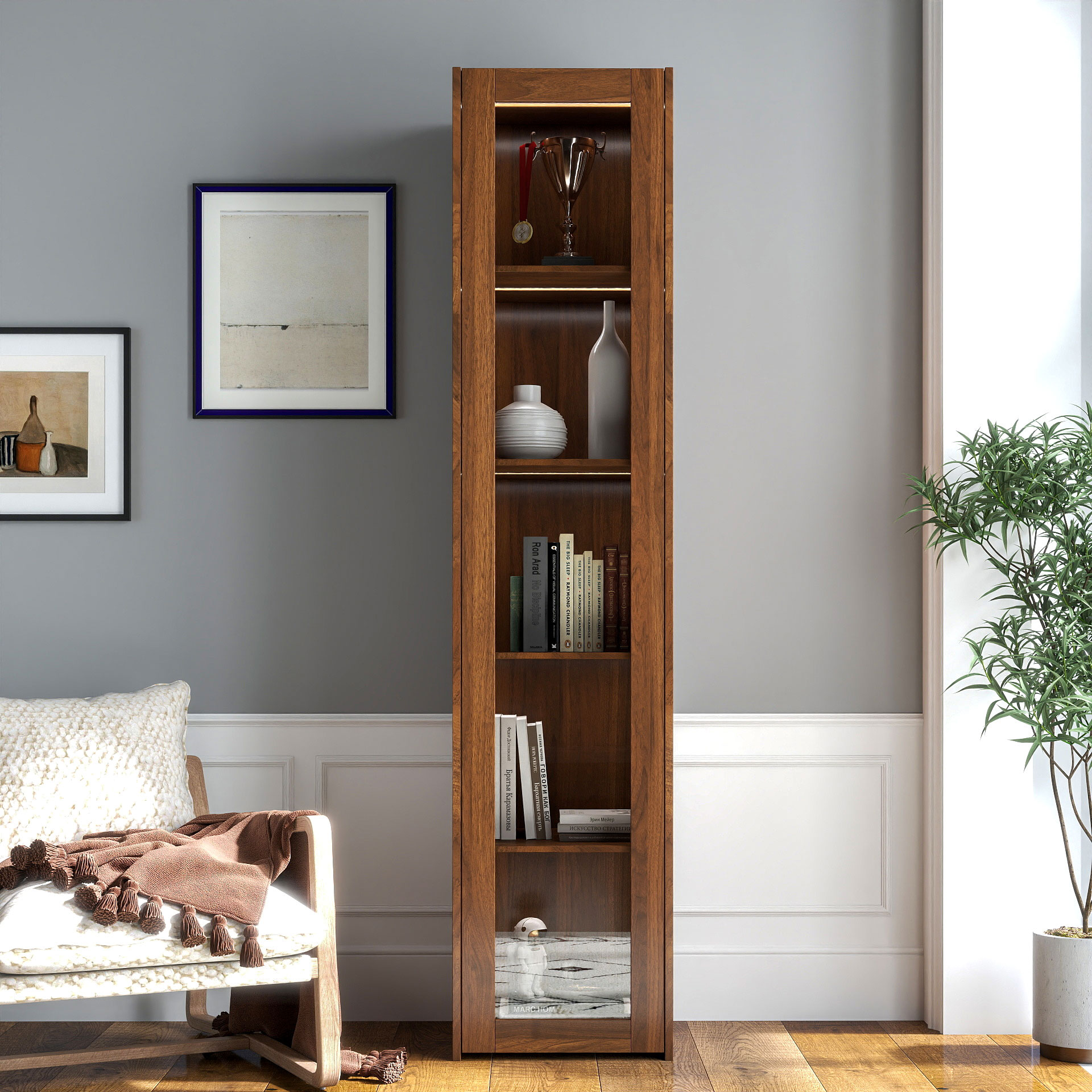 5-Shelf Tall Display Cabinet w/ Glass Door & LED Lights | Curio Storage Cabinet
