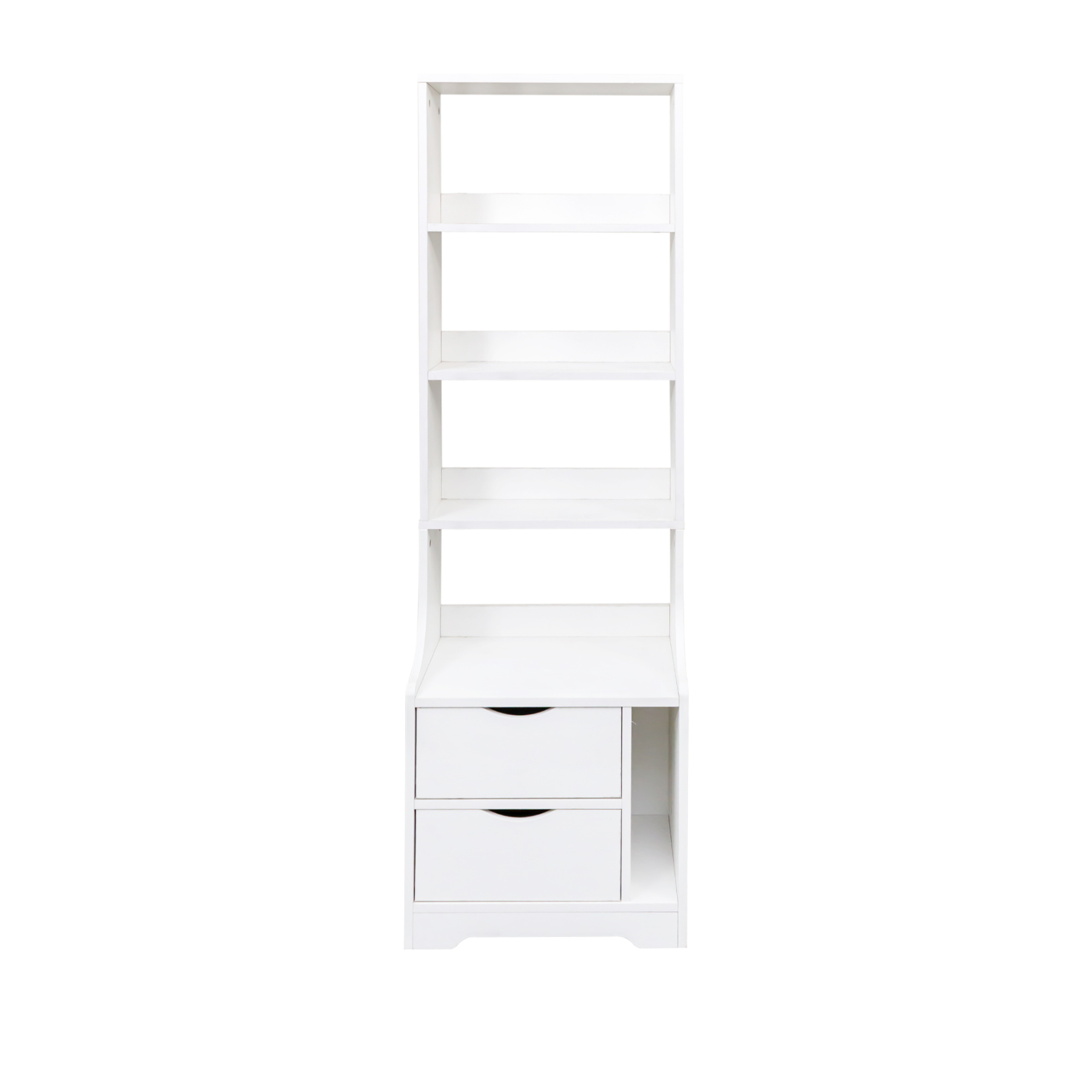 5-Tier Slim Bookshelf with 2 Drawers for Bedroom or Home Office | White Night Stand