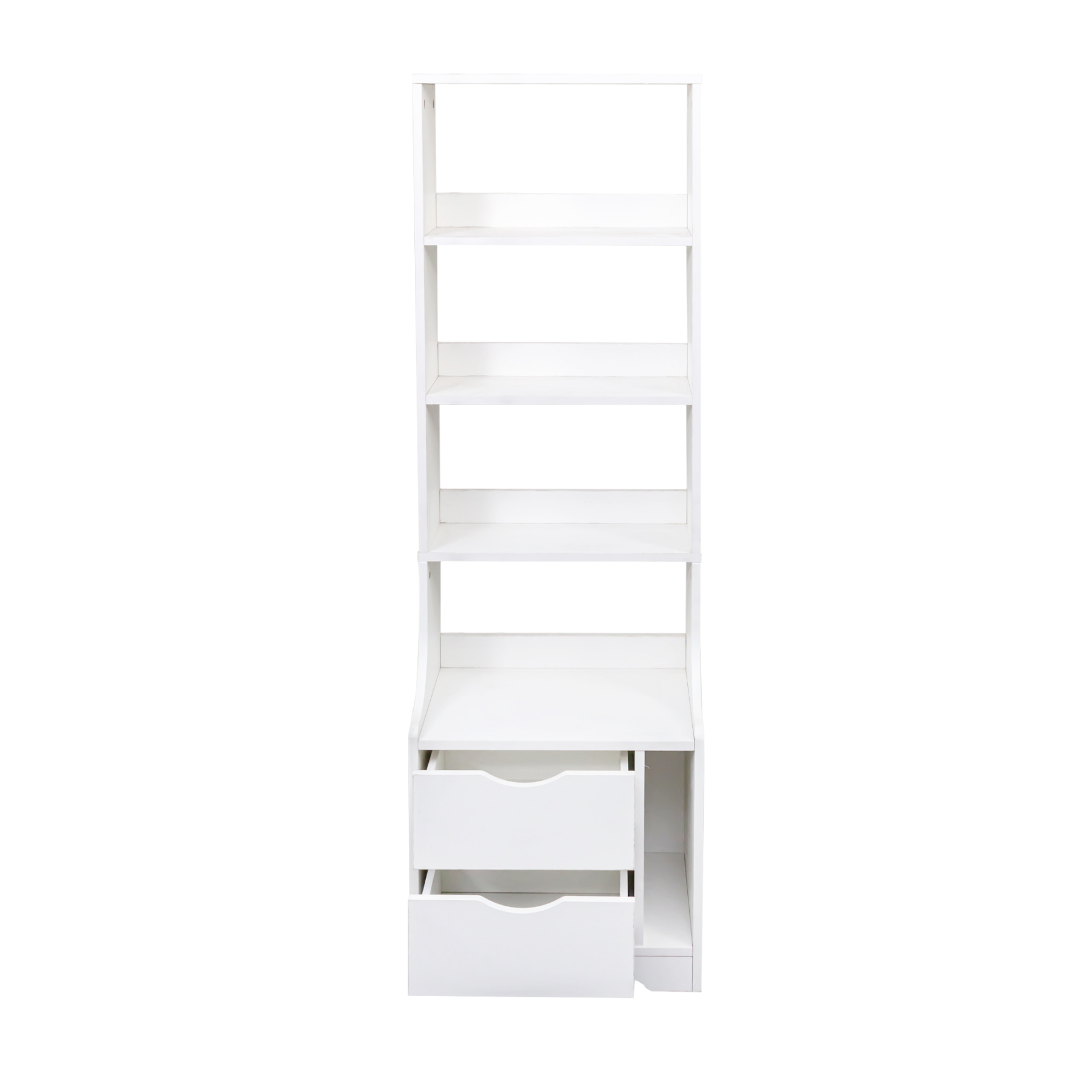 5-Tier Slim Bookshelf with 2 Drawers for Bedroom or Home Office | White Night Stand