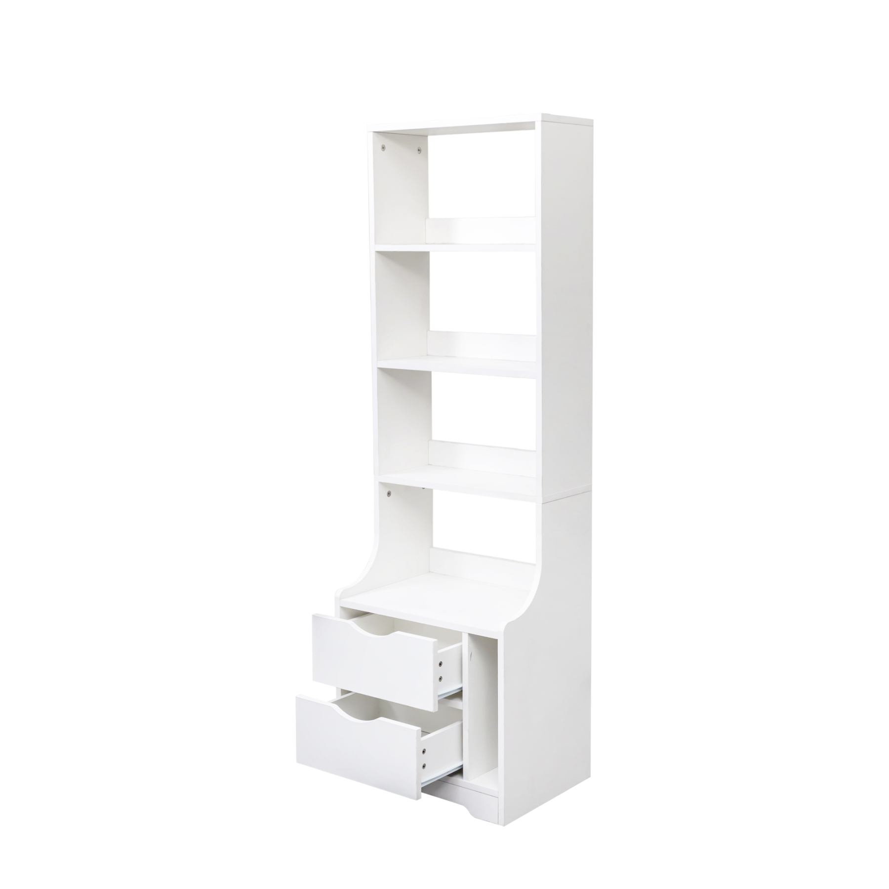 5-Tier Slim Bookshelf with 2 Drawers for Bedroom or Home Office | White Night Stand