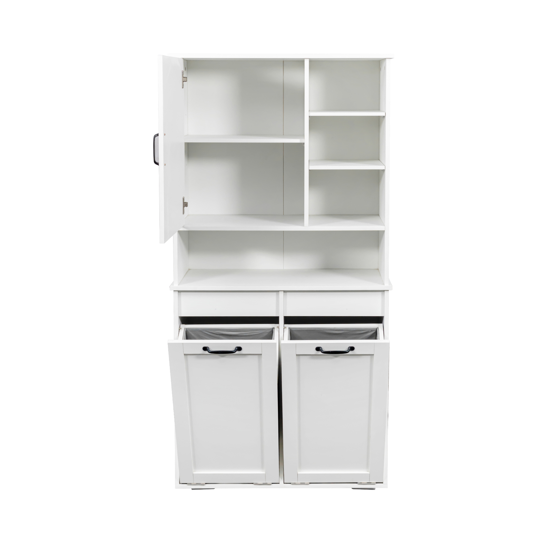 63" Laundry Storage Cabinet with Tilt-Out Hampers & Adjustable Shelves