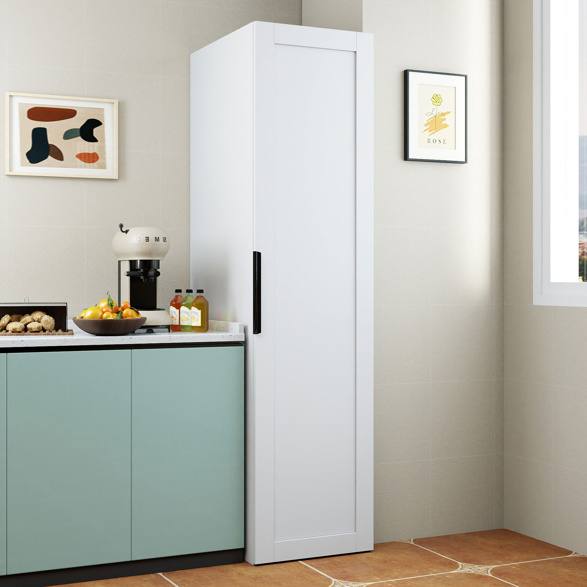 63" Tall Kitchen Pantry Cabinet with Door Shelves & Interior Storage