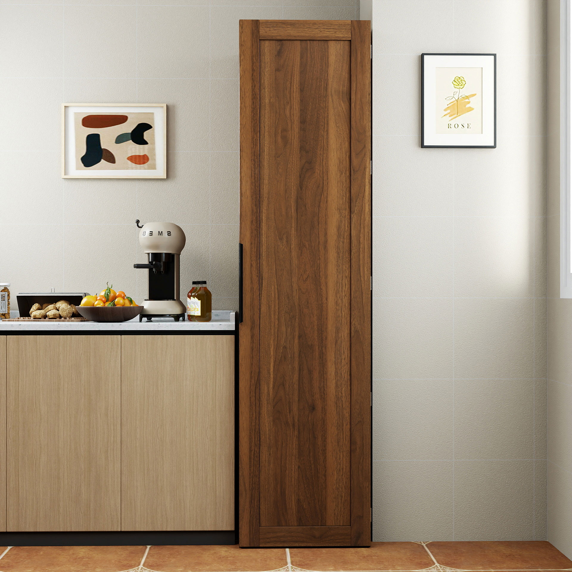 63" Tall Kitchen Pantry Cabinet with Door Shelves & Interior Storage
