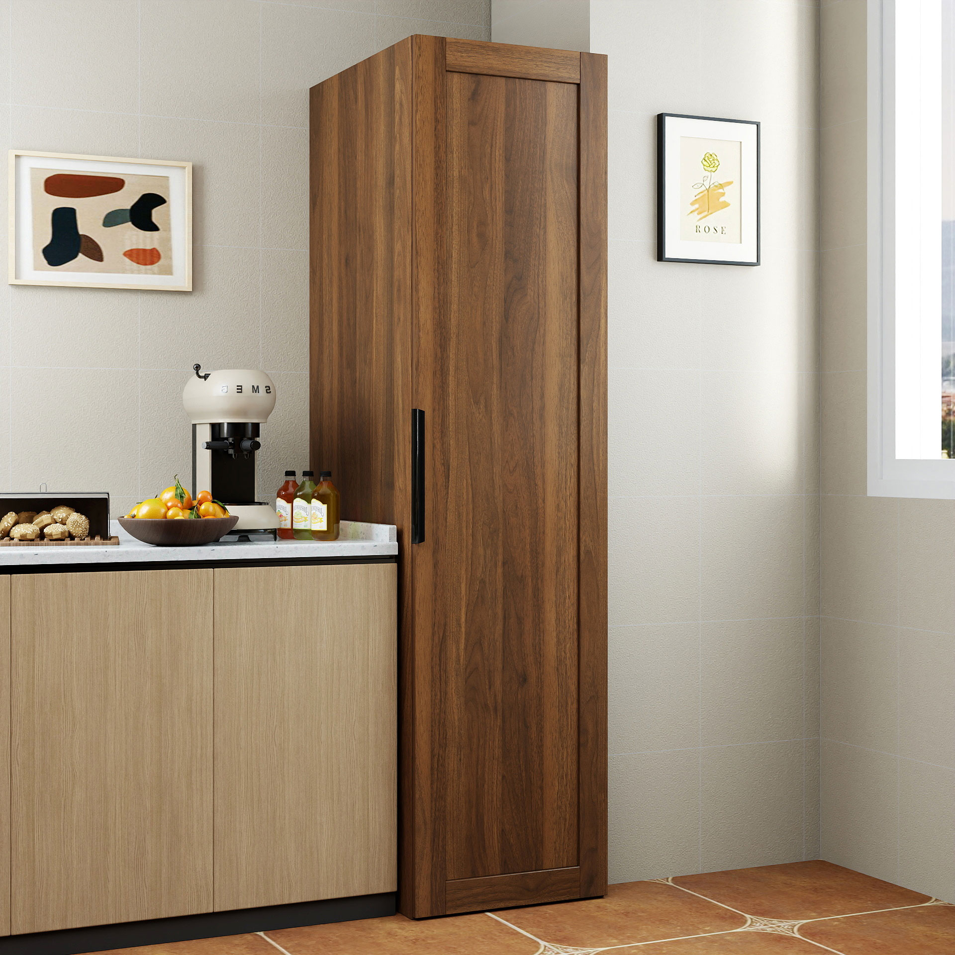63" Tall Kitchen Pantry Cabinet with Door Shelves & Interior Storage