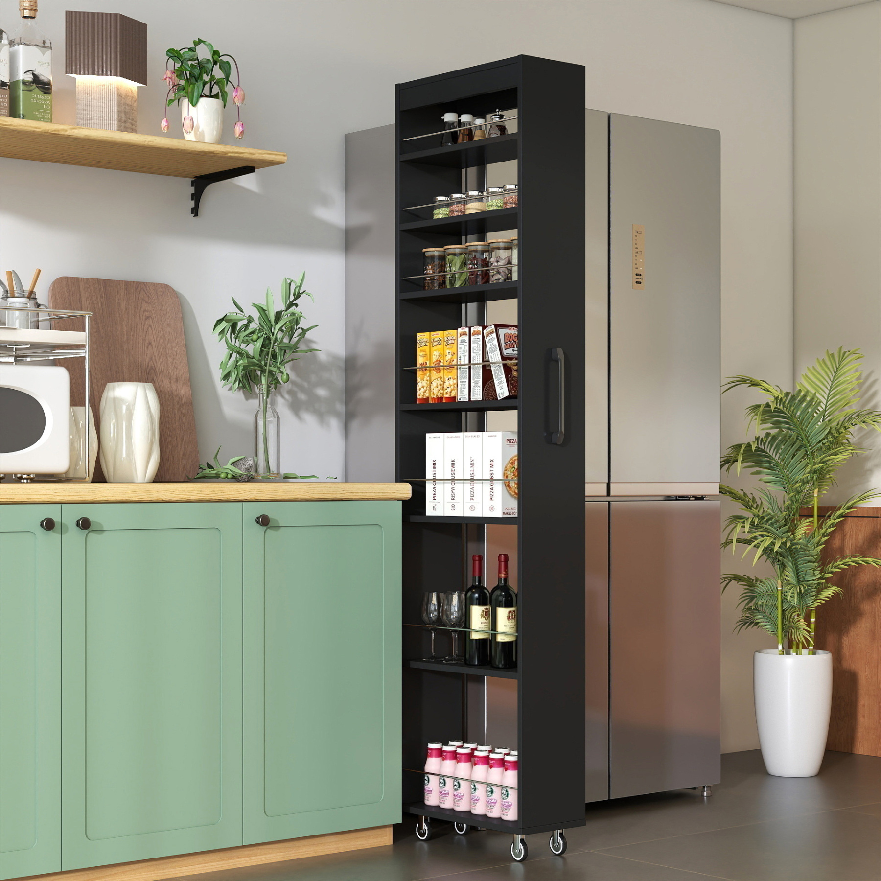 7-Tier Slim Pull-Out Storage Cabinet on Wheels for Kitchen & Laundry Room