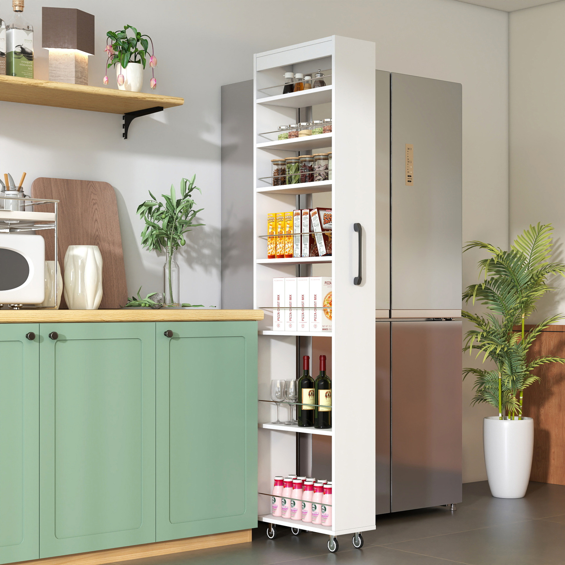 7-Tier Slim Pull-Out Storage Cabinet on Wheels for Kitchen & Laundry Room