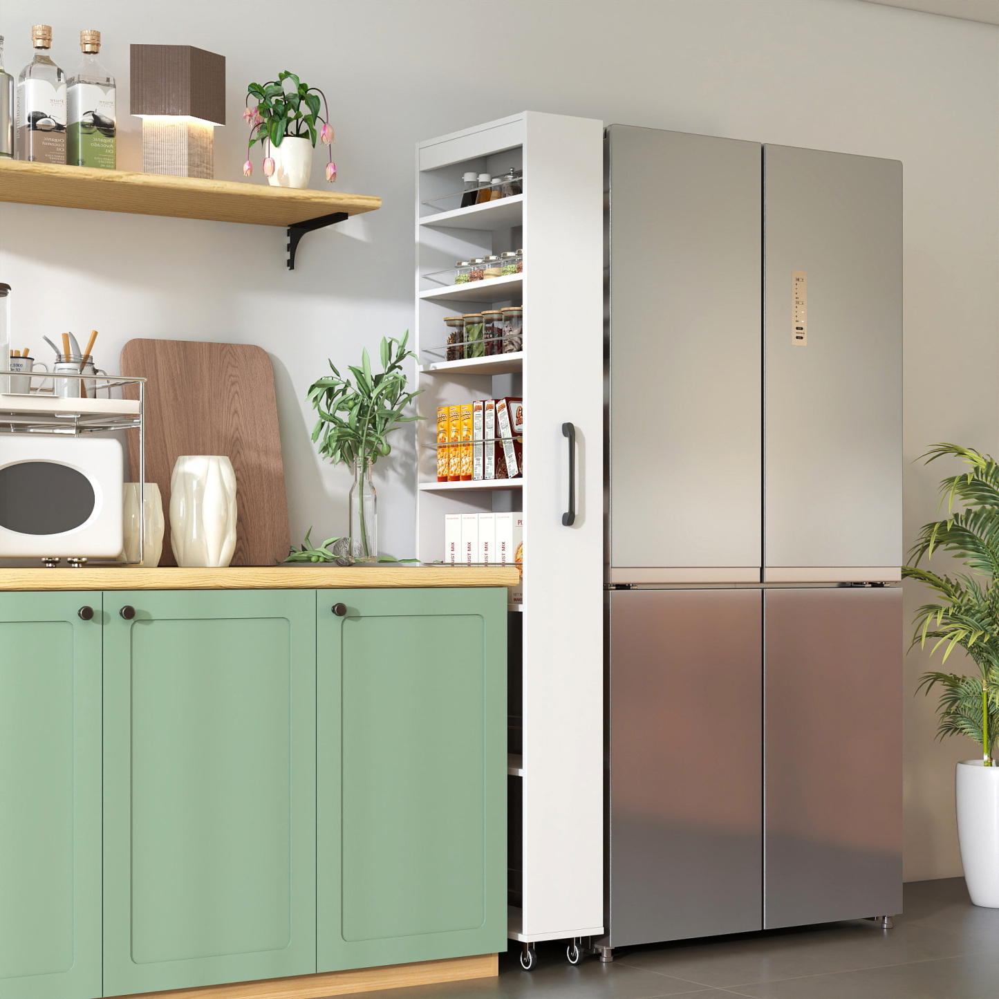 7-Tier Slim Pull-Out Storage Cabinet on Wheels for Kitchen & Laundry Room