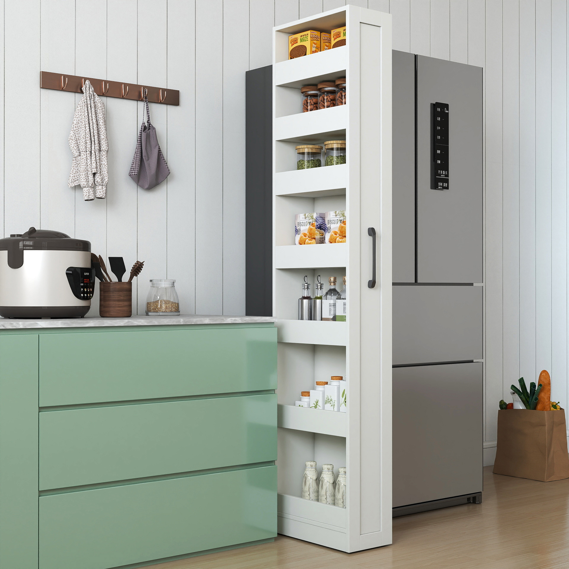 7-Tier Slim Rolling Storage Cabinet for Kitchen, Bathroom, Laundry, Office | 7.9" W