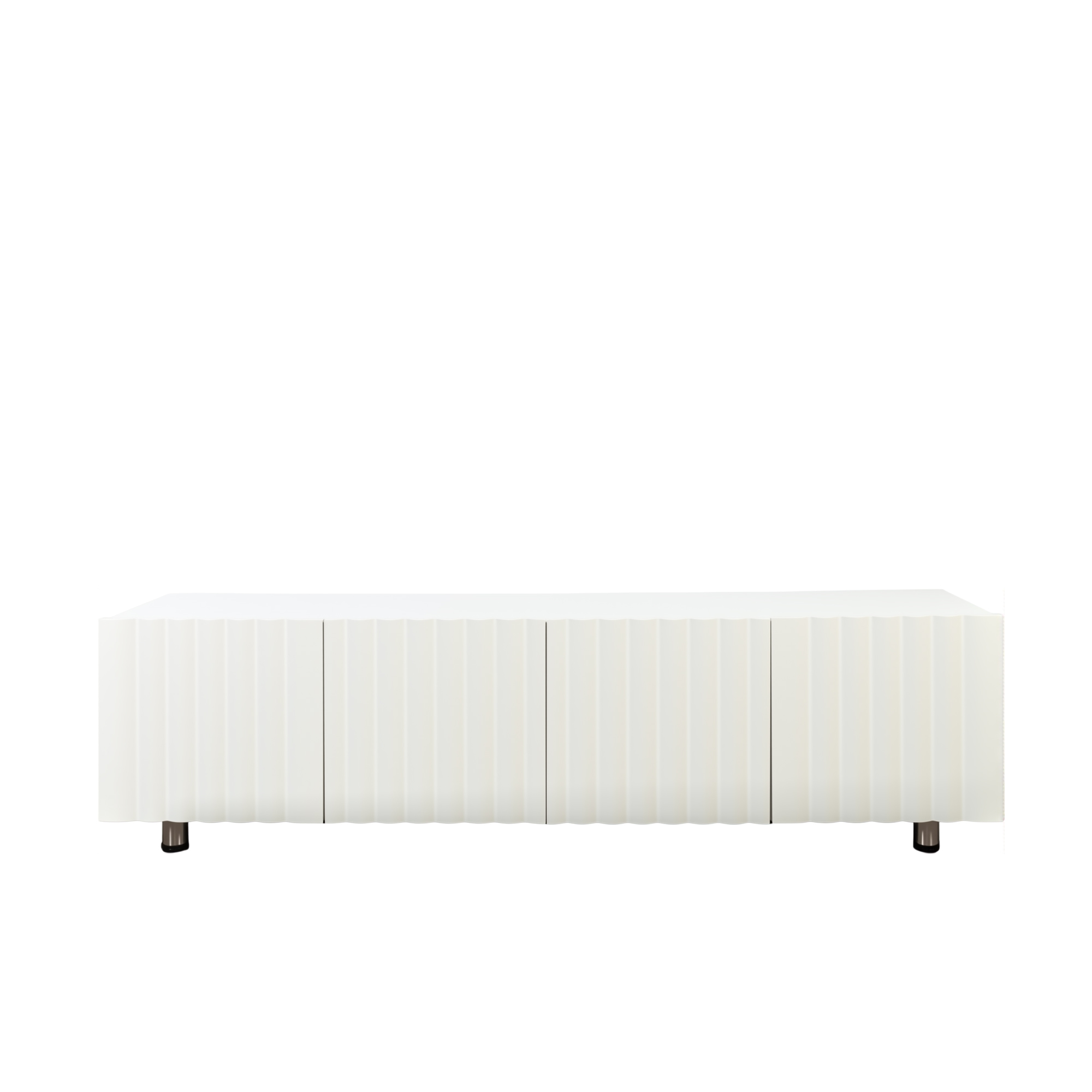 71" Modern White TV Stand with 2 Fluted Cabinet Doors & 2 Drawers