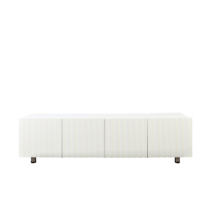 71" Modern White TV Stand with 2 Fluted Cabinet Doors & 2 Drawers