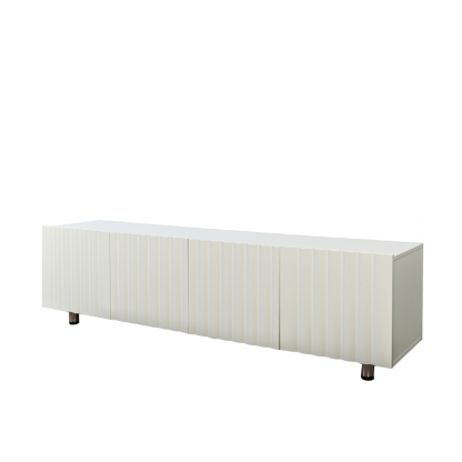 71" Modern White TV Stand with 2 Fluted Cabinet Doors & 2 Drawers