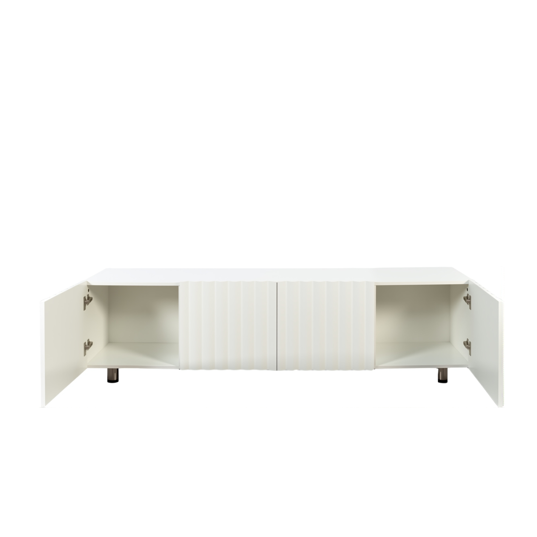 71" Modern White TV Stand with 2 Fluted Cabinet Doors & 2 Drawers