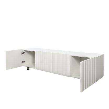 71" Modern White TV Stand with 2 Fluted Cabinet Doors & 2 Drawers