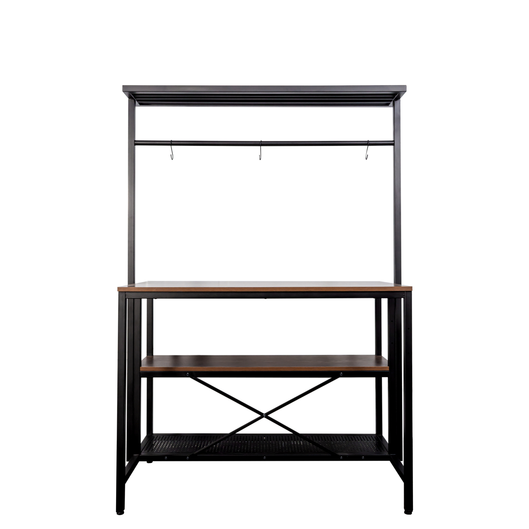 71" Industrial Kitchen Island w/ Storage Shelf & Hanging Rack