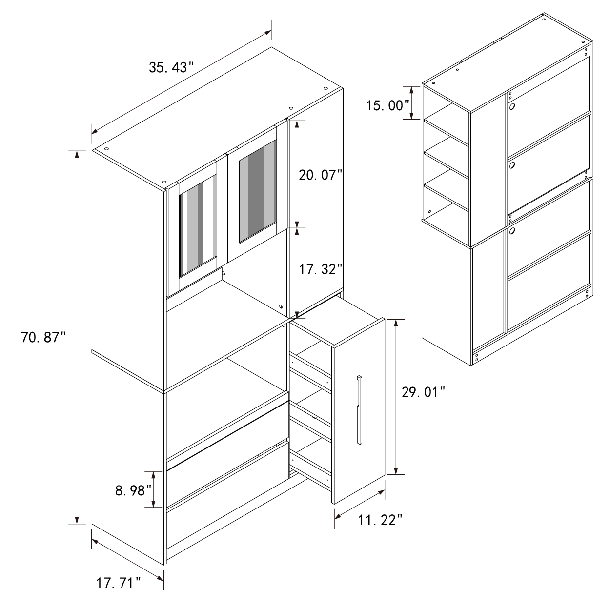 71" Kitchen Pantry Cabinet w/ Pull-out Shelf, 2 Drawers & Versatile Storage