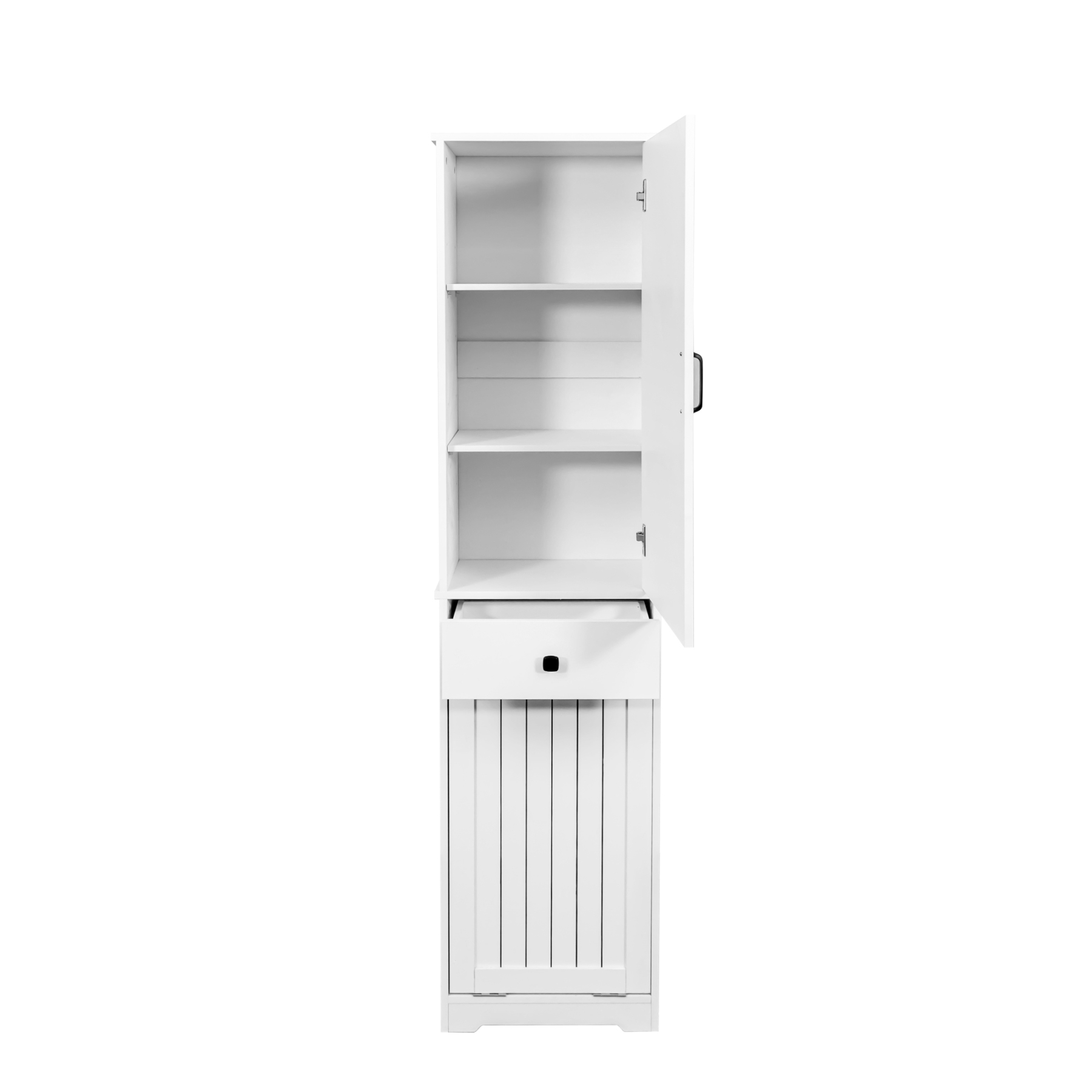 71" Laundry Cabinet with Tilt-Out Hamper, Adjustable Shelves & Drawer, White