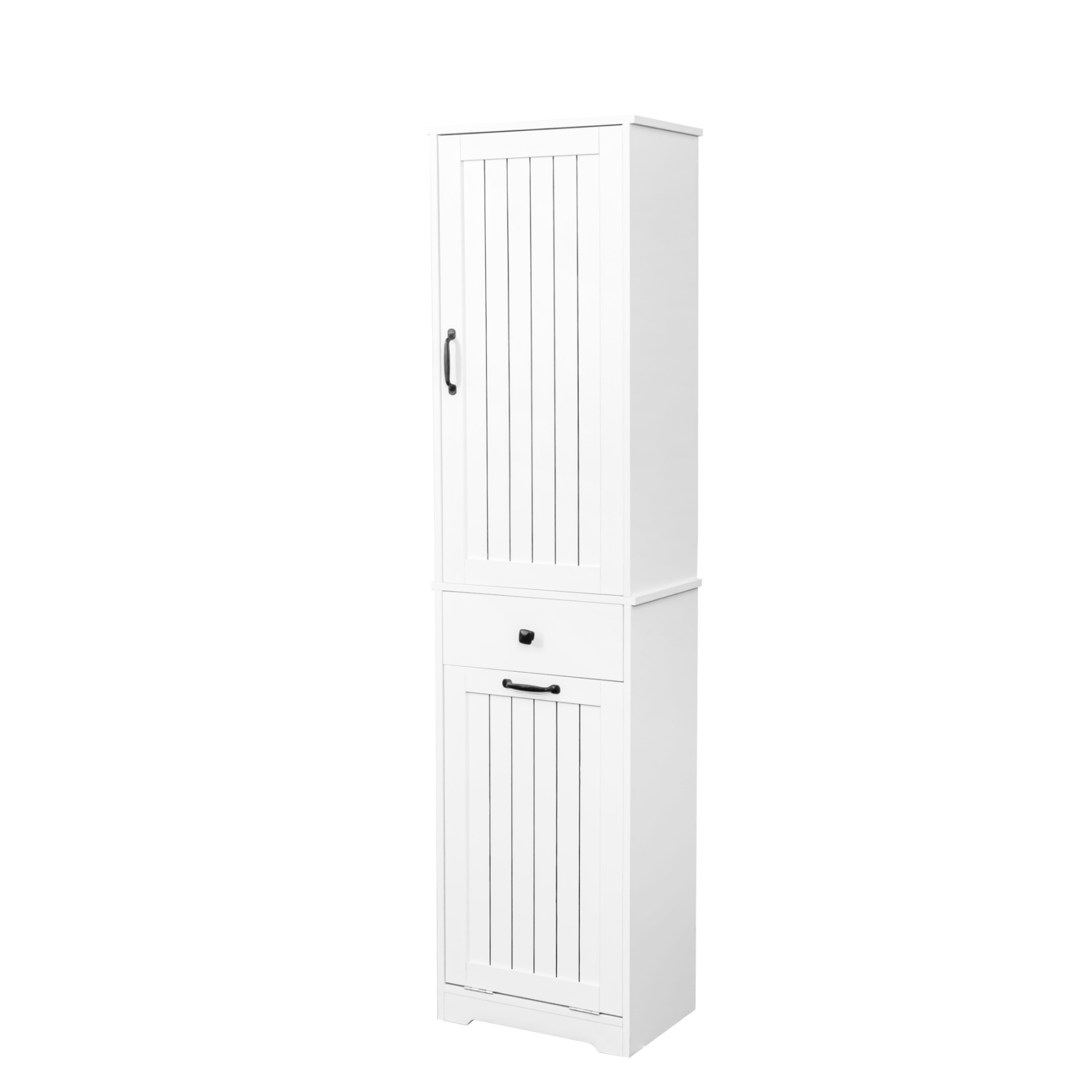71" Laundry Cabinet with Tilt-Out Hamper, Adjustable Shelves & Drawer, White