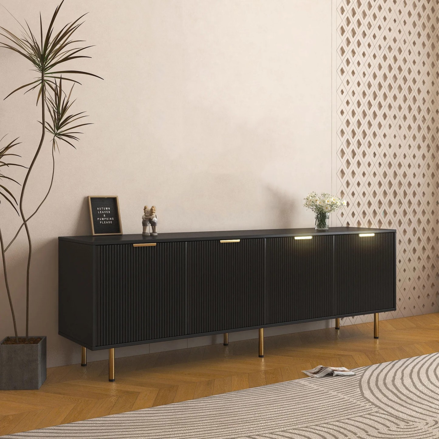71" Modern TV Stand with Legs & 4 Doors for Living Room, Bedroom