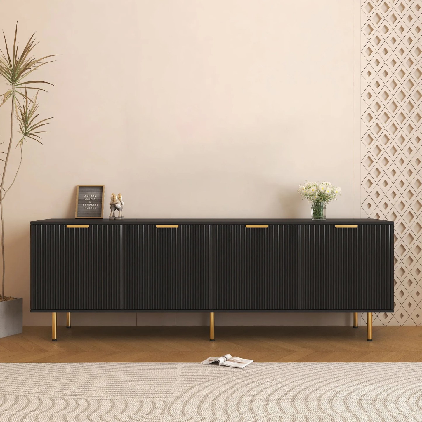 71" Modern TV Stand with Legs & 4 Doors for Living Room, Bedroom
