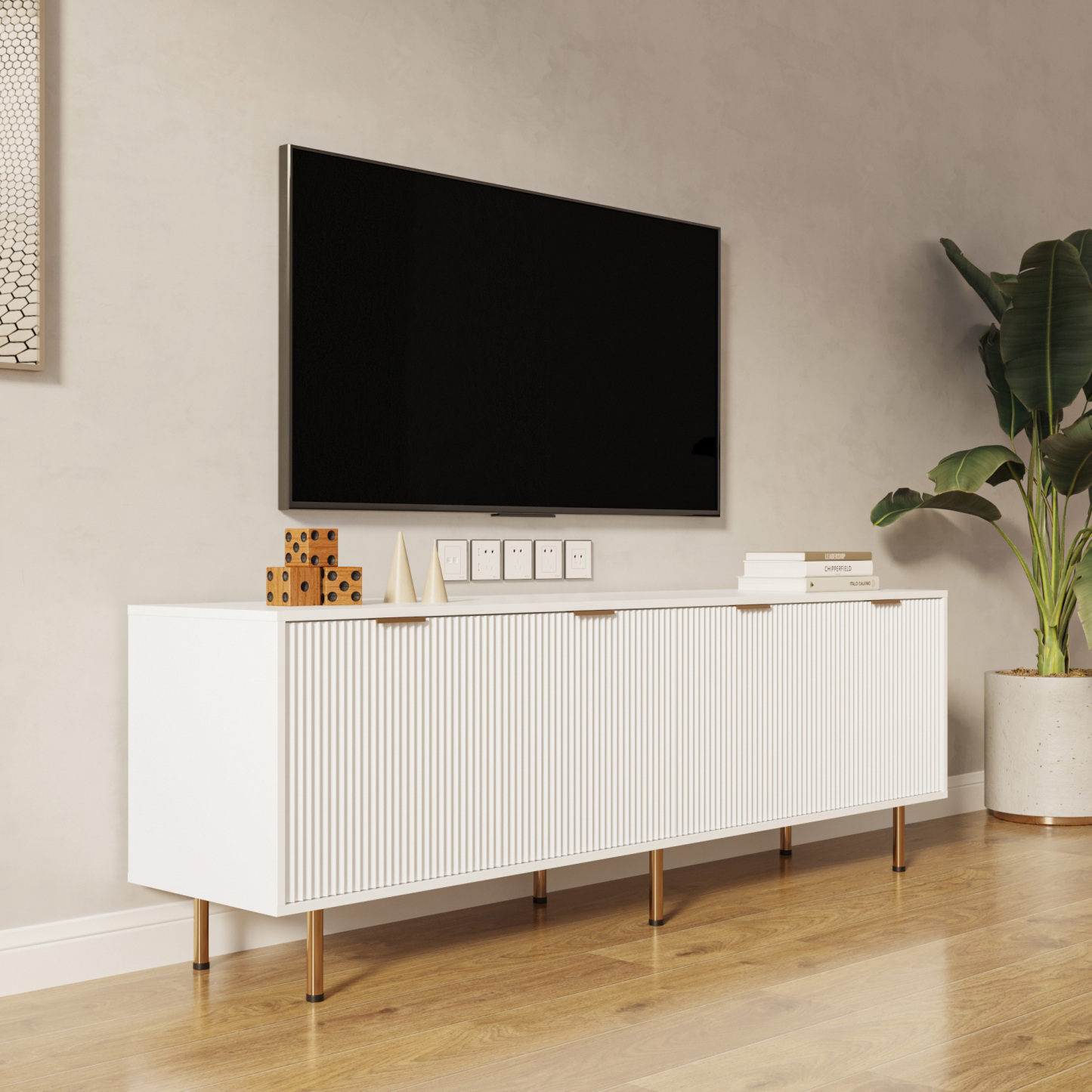 71" Modern TV Stand with Legs & 4 Doors for Living Room, Bedroom