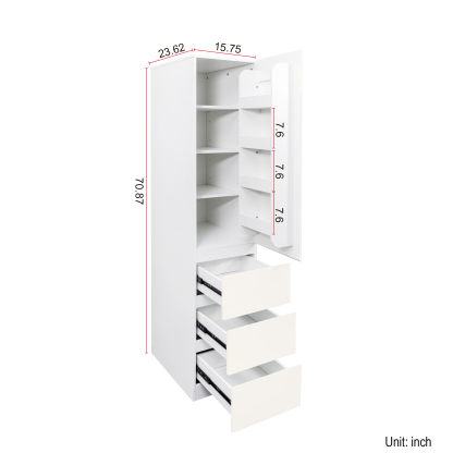 71" Modern Tall Storage Cabinet with Drawers and Door Shelves, Kitchen Pantry