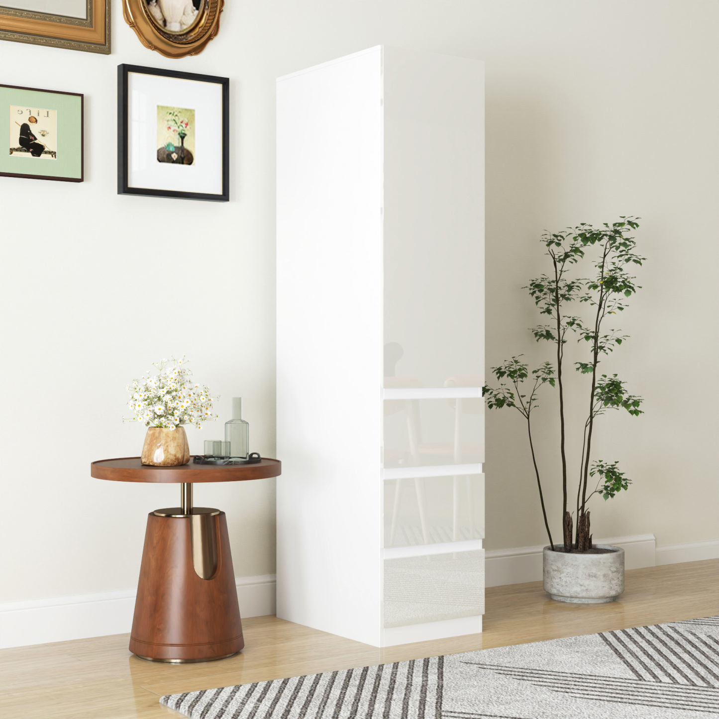 71" Modern Tall Storage Cabinet with Drawers and Door Shelves, Kitchen Pantry