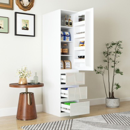 71" Modern Tall Storage Cabinet with Drawers and Door Shelves, Kitchen Pantry