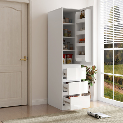 71" Modern Tall Storage Cabinet with Drawers and Door Shelves, Kitchen Pantry