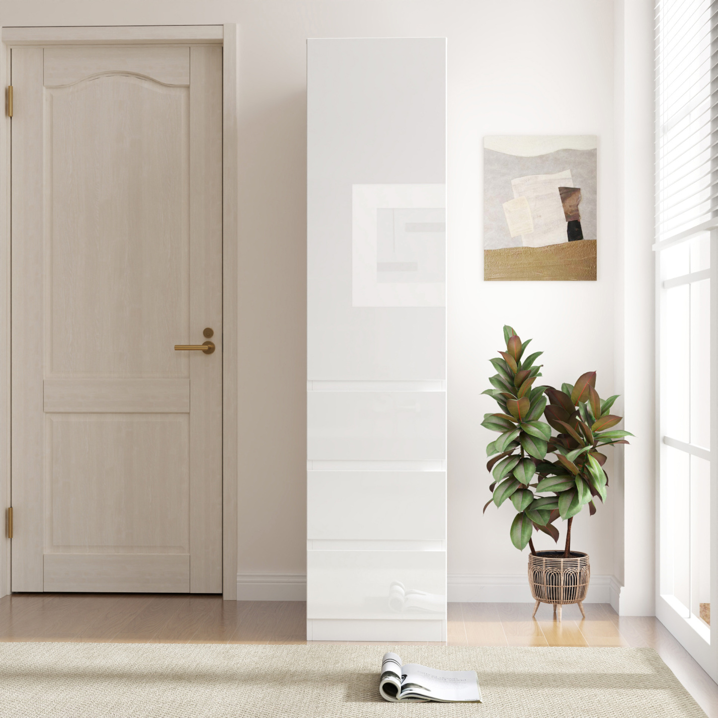 71" Modern Tall Storage Cabinet with Drawers and Door Shelves, Kitchen Pantry