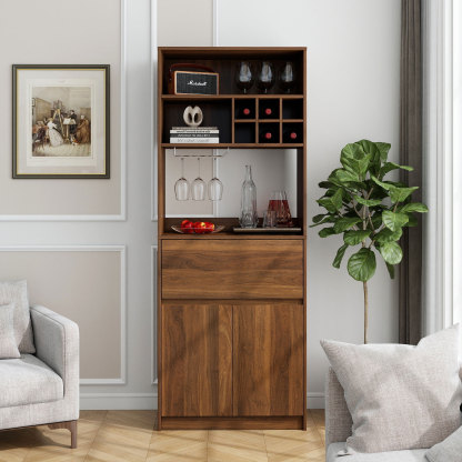 71" Multi-Functional Storage Cabinet with Drawer, Wine Rack & Glass Holder