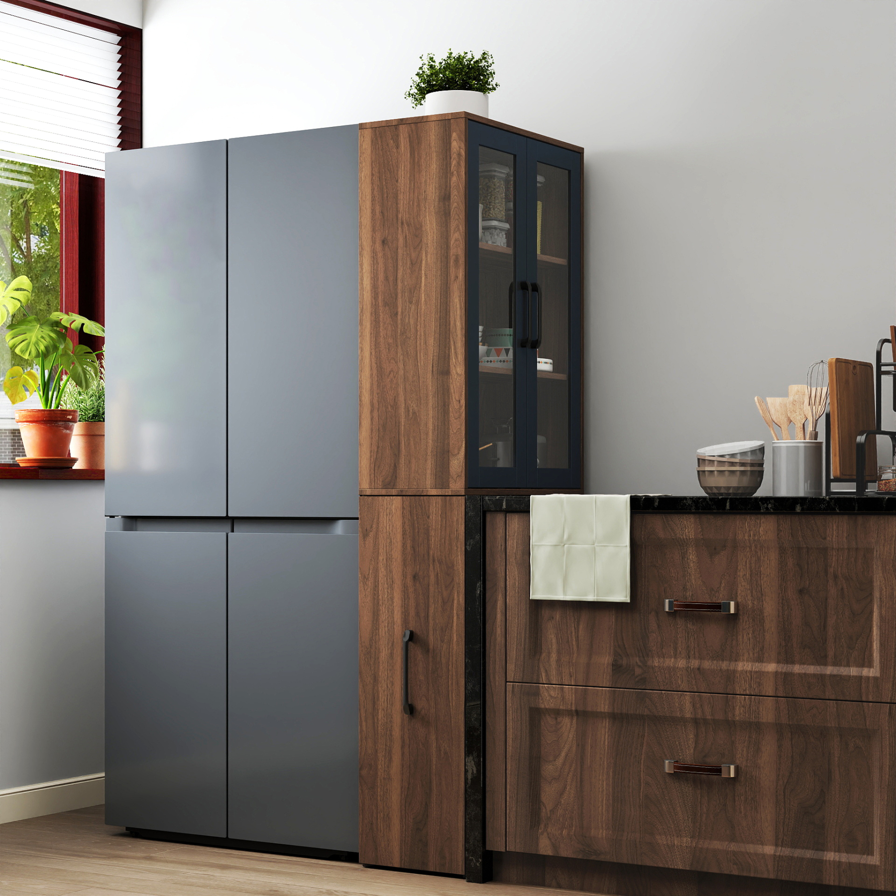 71" Multifunctional Storage Cabinet w/ 2 Glass Doors & Pull-Out Shelves