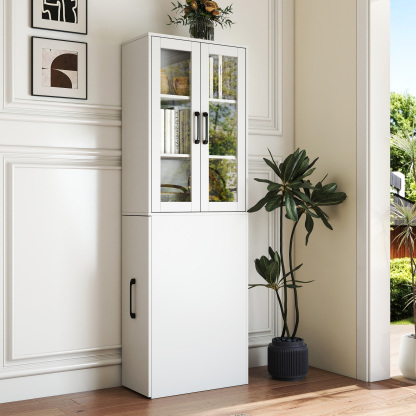 71" Multifunctional Storage Cabinet w/ 2 Glass Doors & Pull-Out Shelves