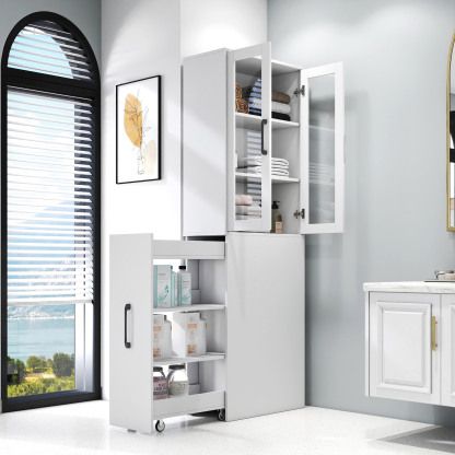 71" Multifunctional Storage Cabinet w/ 2 Glass Doors & Pull-Out Shelves