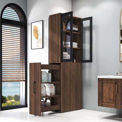 71" Multifunctional Storage Cabinet w/ 2 Glass Doors & Pull-Out Shelves